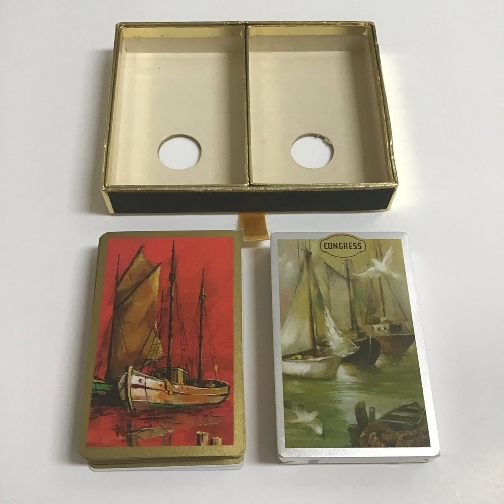 Congress Mid Century Playing Cards 2 Deck SET Sailing Ships 1 SEALED Vintage EUC - Picture 4 of 13